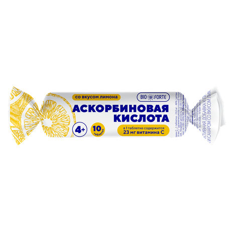 Фото Аскорбиновая кислота Солнышко BioForte, таблетки 3 г (лимон с  глюкозой), 10 шт.