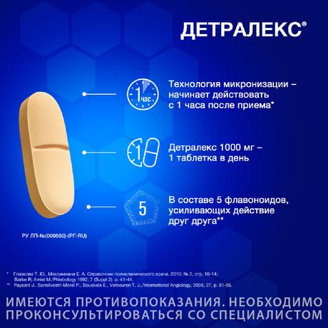 Фото Детралекс, таблетки покрыт. плен. об. 1000 мг, 60 шт.