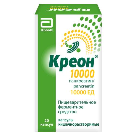 Фото Креон 10000, капсулы кишечнорастворимые 10000 ЕД, 20 шт.