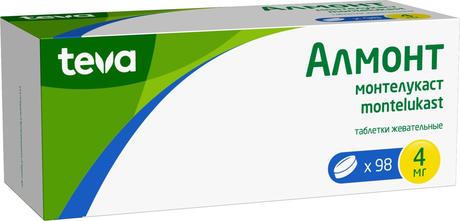 Фото Алмонт, таблетки жевательные 4 мг, 98 шт.
