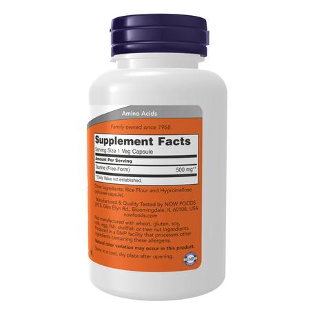 Фото NOW Таурин 500 мг, капсулы масой 747 мг, 100 шт.