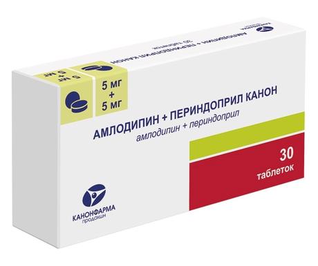 Фото Амлодипин+Периндоприл Канон таблетки 5 мг+5 мг, 30 шт.