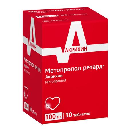 Фото Метопролол ретард-Акрихин, таблетки пролонг, покрыт. плен. об. 100 мг, 30 шт.