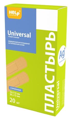 Фото Help, пластырь медицинский бактерицидный стерильный Универсальный, 2 размера: 19x72 мм и 25x72 мм, 20 шт.