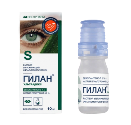 Фото Гилан Ультрадекс, раствор увлажняющий офтальмологический 0.3% + 2%, 10 мл