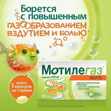 Фото Мотилегаз Форте, капсулы 120 мг, 20 шт.