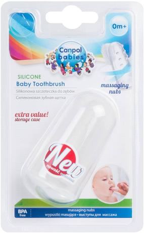 Фото Canpol Зубная щетка силиконовая, первая, с массажным выступом, в контейнере