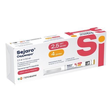 Фото Седжаро, раствор п/к введения 2,5 мг/доза шприц-ручка 2,4 мл (+ игла 4 шт.), 1 шт.