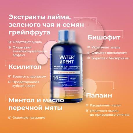 Фото Waterdent, жидкость для ирригатора Утренний детокс Манго, флакон 500 мл