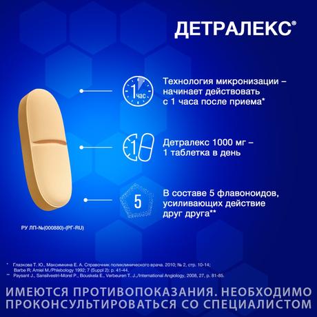 Фото Детралекс, таблетки покрытые пленочной оболочкой 1000 мг, 18 шт.