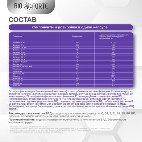 Фото  BioForte Мультивитамины (витамины и минералы) для взрослых, капсулы, 60 шт.