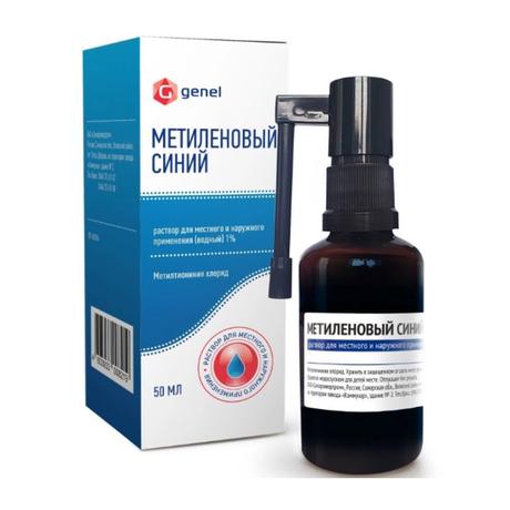 Фото Метиленовый синий 1 % раствор для местного и наружного применения водный, флакон (насадка-распылитель) 50 мл, 1 шт.