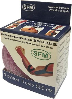 Фото Лента кинезиологическая SFM-Plaster (на хлоп. основе (роз), с логотипом) диспенсер 5 см х 500 см х1