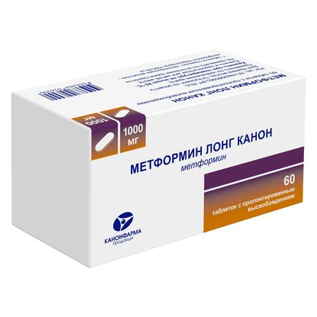 Фото Метформин Лонг Канон, таблетки с пролонгированным высвобождением 1000 мг, 60 шт.