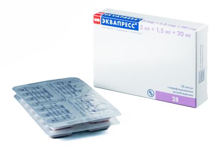 Фото Эквапресс, капсулы с модиф, высв, 5 мг+1,5 мг+20 мг, 28 шт.