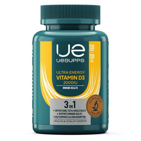 Фото UESUPPS Ультра Энерджи Витамин D3 2000 МЕ, капсулы, 120 шт.