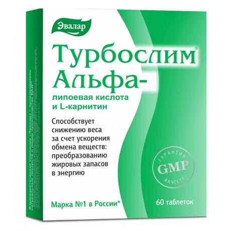 Фото Турбослим Альфа-Липоевая кислота и L-карнитин, таблетки 0.55 г., 60 шт.