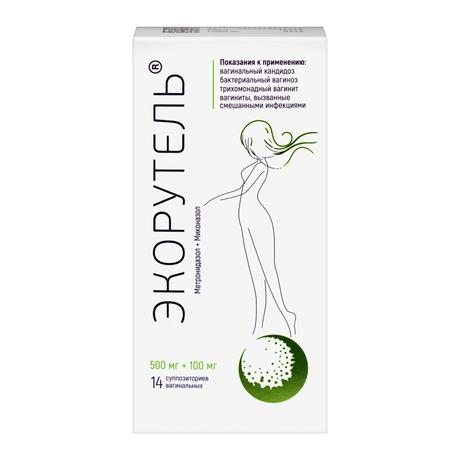 Фото Экорутель, суппозитории вагинальные 500 мг+100 мг, 14 шт.