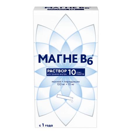 Фото Магне В6, раствор для приема внутрь 100 мг +10 мг, стик-пакеты 10 мл, 10 шт.
