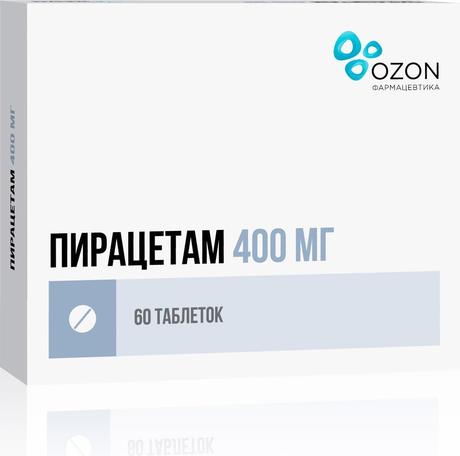 Фото Пирацетам таблетки, покрытые пленочной оболочкой 400 мг, 60 шт. (Озон)