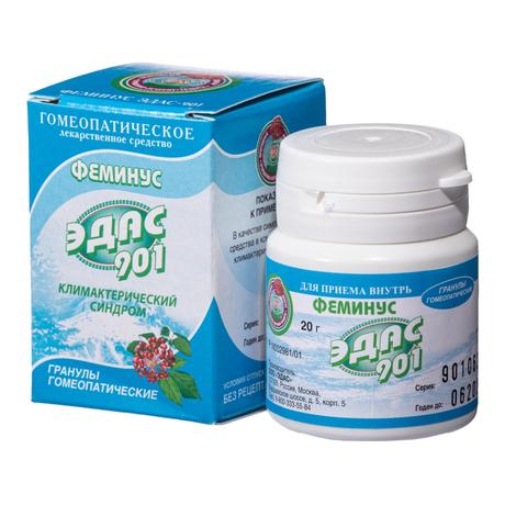 Фото Феминус Эдас-901, при климактерическом синдроме гранулы гомеопатические, 20 г