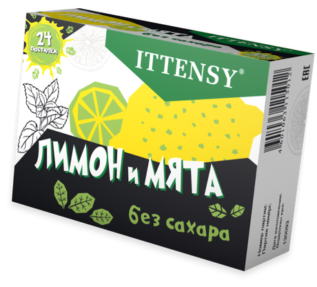 Фото Иттенси Лимон и мята, пастилки для рассасывания без сахара 2,5 г, 24 шт.