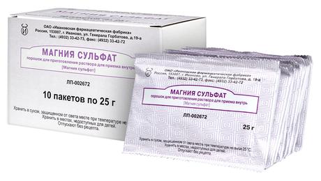 Фото Магния сульфат, порошок для приготовления раствора для приема внутрь, пакет 25 г, 10 шт.
