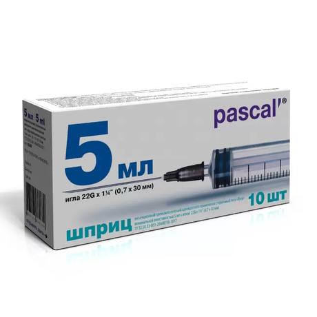 Фото Шприц одноразовый стерильный, 3-х компонентный, 5 мл, игла 22G, 0,7 мм - 30 мм, 10 шт.