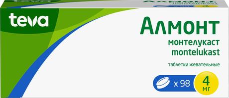 Фото Алмонт, таблетки жевательные 4 мг, 98 шт.