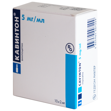 Фото Кавинтон, концентрат для приготовления раствора для инфузий 5 мг/мл, ампулы 2 мл, 10 шт.