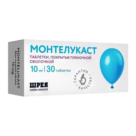 Фото Монтелукаст таблетки, покрытые пленочной оболочкой 10 мг, 30 шт. (Шрея Лайф Саенсиз)