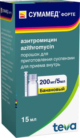 Фото Сумамед форте, порошок 200 мг/5 мл (банан), 15 мл