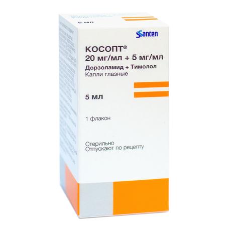 Фото Косопт, капли глазные 20 мг/мл+5 мг/мл, 5 мл
