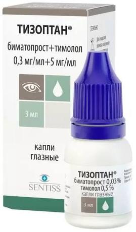 Фото Тизоптан, капли глазные 0.3мг/мл+5мг/мл, 3 мл