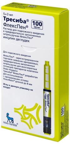 Фото Тресиба ФлексПен, раствор для инъекций 100 ЕД/мл картридж в шприце-ручке 3 мл, 5 шт.