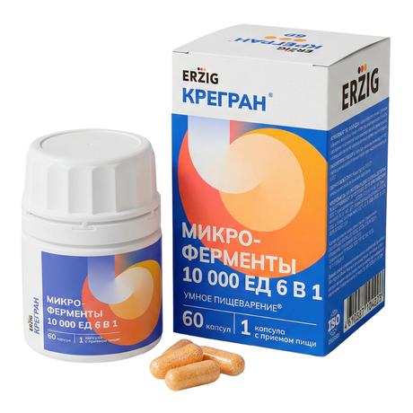 Фото Микроферменты 6 в 1 (Крегран), капсулы 10000 ЕД, 60 шт.