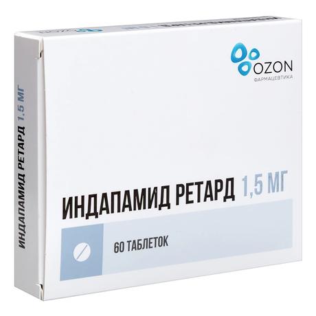 Фото Индапамид ретард, таблетки с пролонгированным высвобождением, покрытые пленочной оболочкой 1.5 мг,  60 шт.