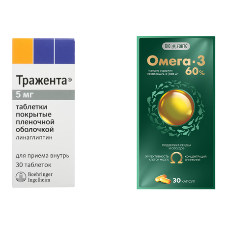 Фото Набор Тражента таб 5мг х30 и Омега-3 60% BioForte капс 1300мг х30