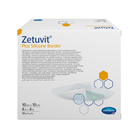 Фото Hartmann Zetuvit Plus Silicone, повязка стерильная суперабсорбирующая (с контактн. слоем из силикона) 10 х 10 см, 10 шт.