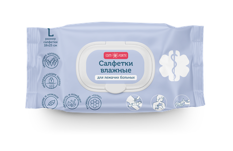 Фото ComForte, салфетки влажные для ухода за лежачими больными, размер L, 60 шт.