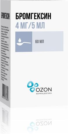 Фото Бромгексин, раствор 4 мг/5 мл, 60 мл