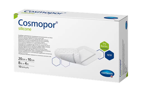 Фото Cosmopor Silicone, повязка сорбционная с контактным слоем из силикона 20 см х10 см, 10 шт.