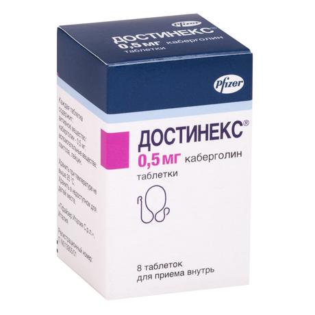 Фото Достинекс, таблетки 0,5 мг, 8 шт.