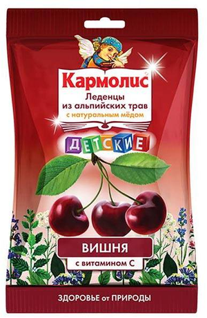 Фото Кармолис, леденцы детские (вишня с медом и витамином C), 75 г