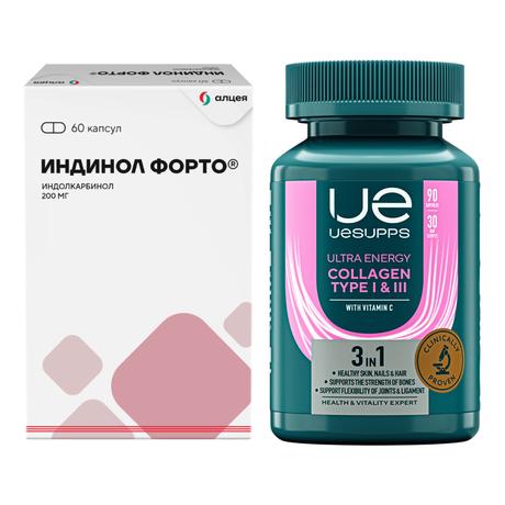 Фото Набор Индинол Форто х60 и UESUPPS Ультра Эн. Коллаген, I и III типа x90
