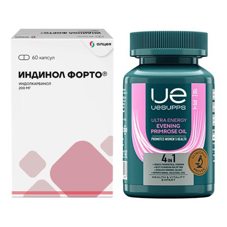 Фото Набор Индинол Форто х60 и UESUPPS Ультра Энерджи, Масло Вечерней Примулы x60