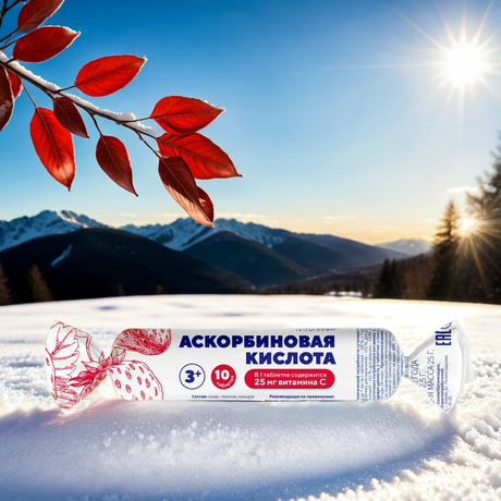 Фото Аскорбиновая кислота BioForte Солнышко, таблетки (клубника) 2.5 г, 10 шт.