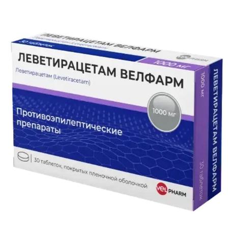 Фото Леветирацетам Велфарм, таблетки покрыт. плен. об. 1000 мг, 30 шт.