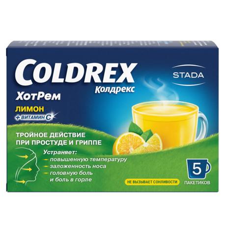 Фото Колдрекс ХотРем, порошок (лимон), 5 пакетиков
