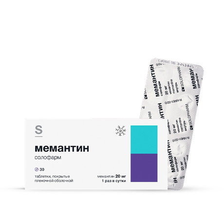 Фото Мемантин солофарм, таблетки покрытые пленочной оболочкой 20 мг, 30 шт.